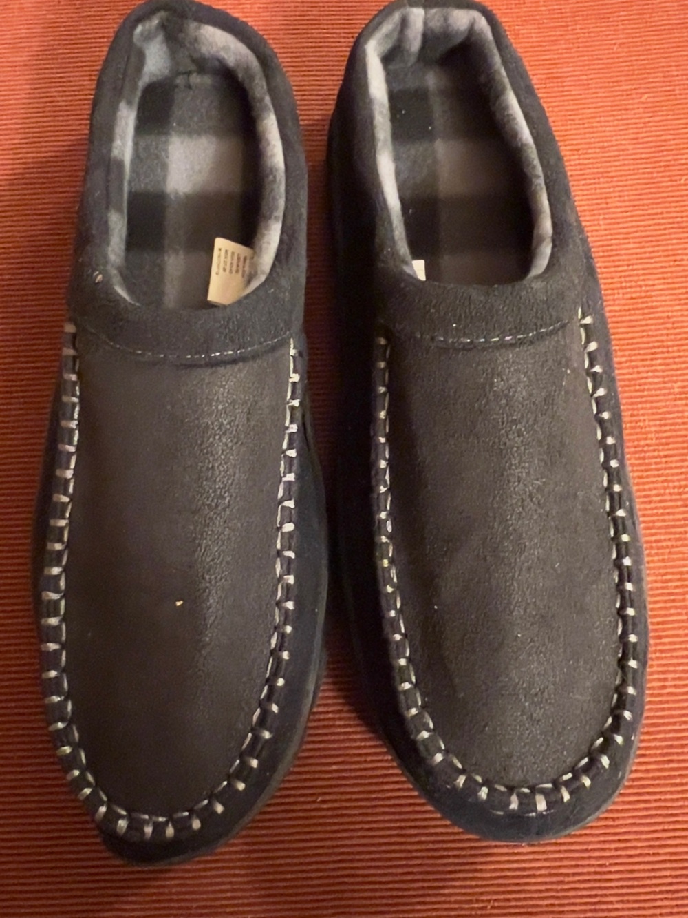 George Black Slip-On Moccasin Loafers with Plaid Lining